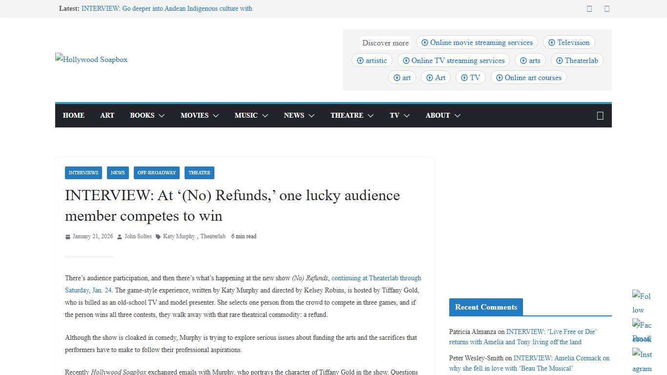 INTERVIEW: At '(No) Refunds,' one lucky audience member competes to win - Hollywood Soapbox